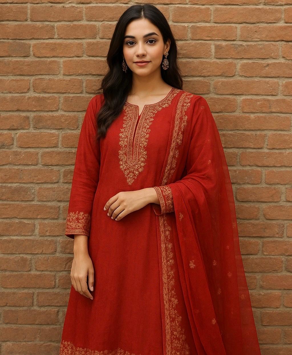 Pakistani designer suit outfit worn by a woman in the UK — showcasing elegant 2025 fashion trends from Salenmore