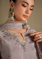Lavender Embroidered Raw Silk Short Kurta with Farshi Shalwar & Silk Dupatta