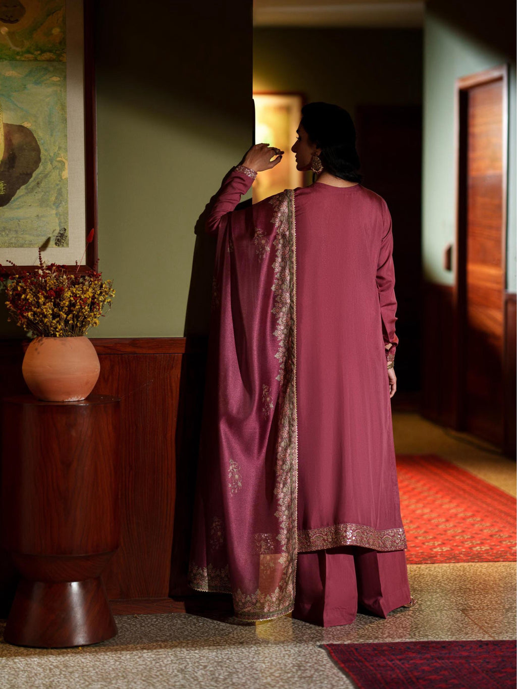 Casual Lite Luxury Festive Drop Elara Premium Silk Viscose 3 Piece Printed Dupatta Embroidered with Sequin Work and Lace for Modern Elegance
