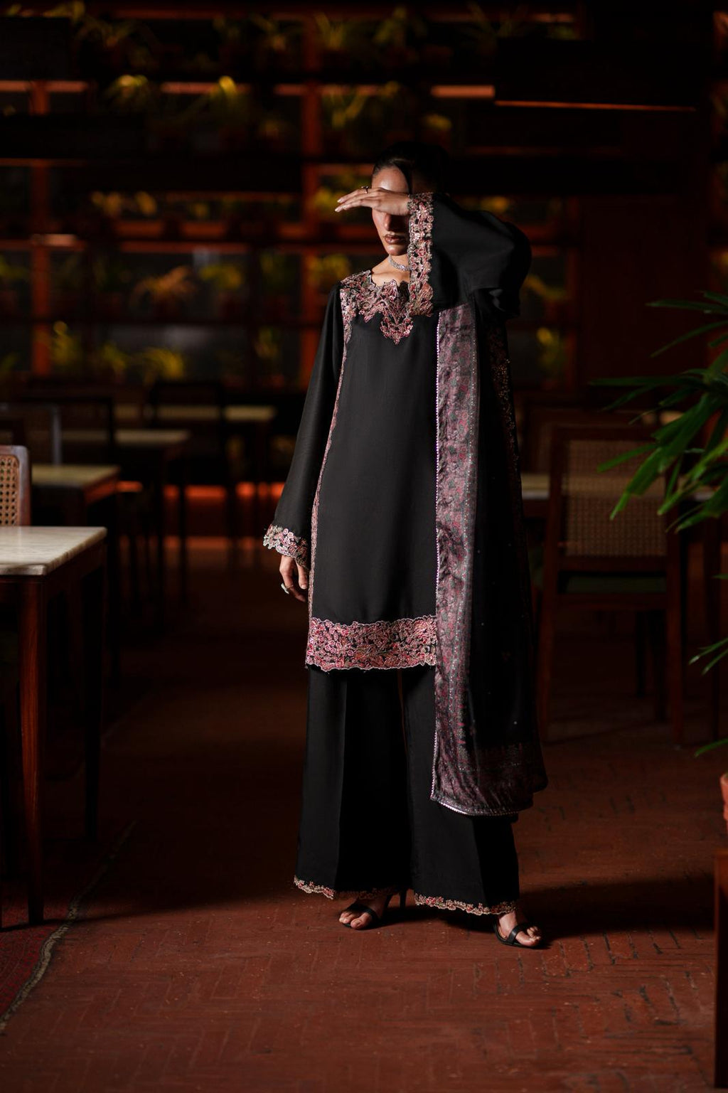 Casual Lite Luxury Festive Drop EALA Premium Silk Viscose 3 Piece Printed Dupatta Embroidered with Sequin Work and Lace for Modern Elegance