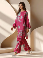Limelight Pink Floral Printed Silk Embroidered 2-Piece Suit