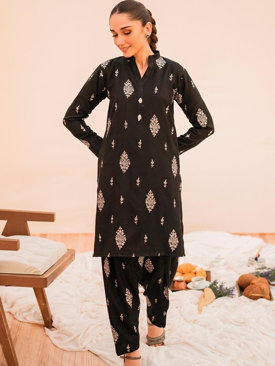 Panache Apparel Black Premium Lilen 2-Piece Suit | Embroidered Pakistani Outfit for Women | Salenmore UK