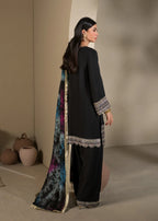 3 piece Black Short Shirt & Farshi Shalwar with Tie-Dye Medium Silk Dupatta – Heavy Embroidery & Embellished Ensemble