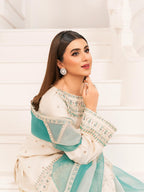 Ivory Embroidered Raw Silk Kurta Set with Farshi Shalwar & Organza Dupatta – 3 Piece Eastern Wear