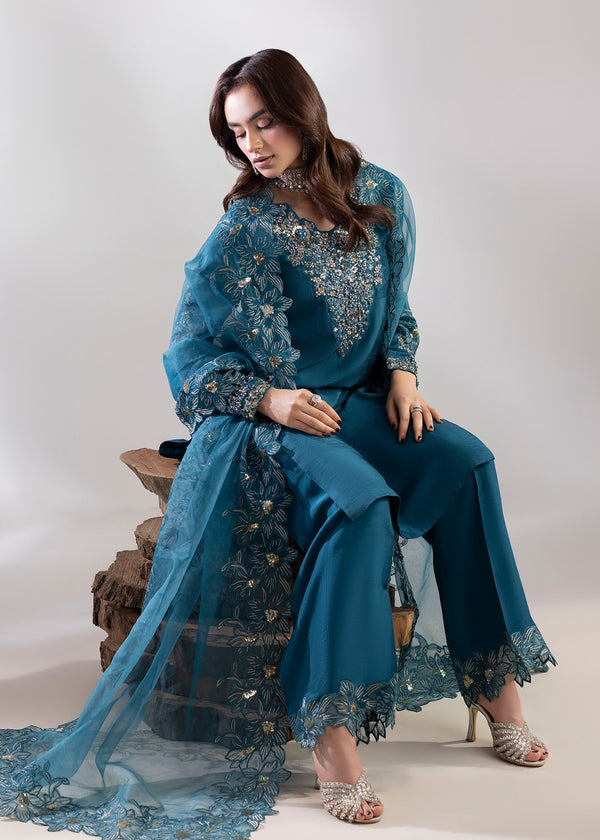 G31Eid Collection – Premium Raw Silk 3PC Shalwar Kameez with Organza Dupatta | Embroidered Festive Women’s Suit
