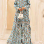 Simrans Baroque Chiffon Sky Blue Embroidered Pakistani Suit - Elegant Floral Print & Festive Eid Wear for Women, Lightweight & Comfortable