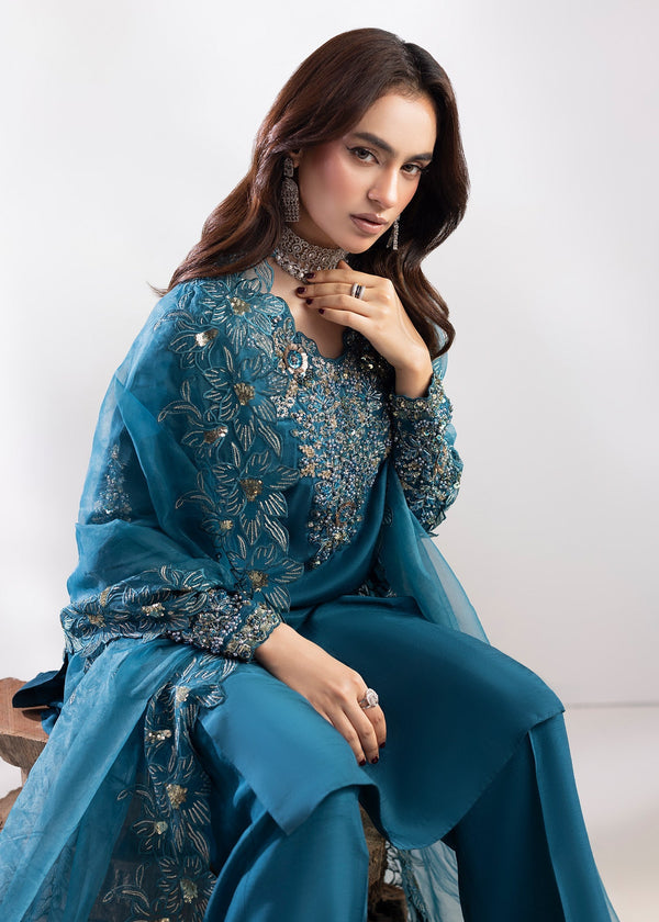 G31Eid Collection – Premium Raw Silk 3PC Shalwar Kameez with Organza Dupatta | Embroidered Festive Women’s Suit