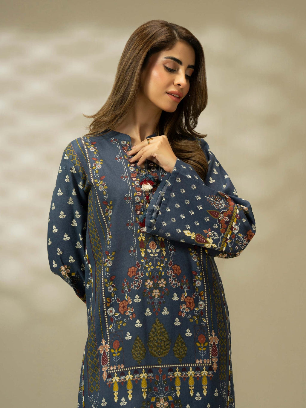 Salenmore | Limelight 2 Piece Printed Slub Khaddar Suit – Navy | Winter Pret Collection | Pakistani Clothing UK – Pakistani women's wear | Salwar Kameez | Large