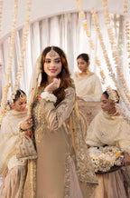 Mesouri Sequin & Resham Embroidered Gharara Gold Luxury Ensemble