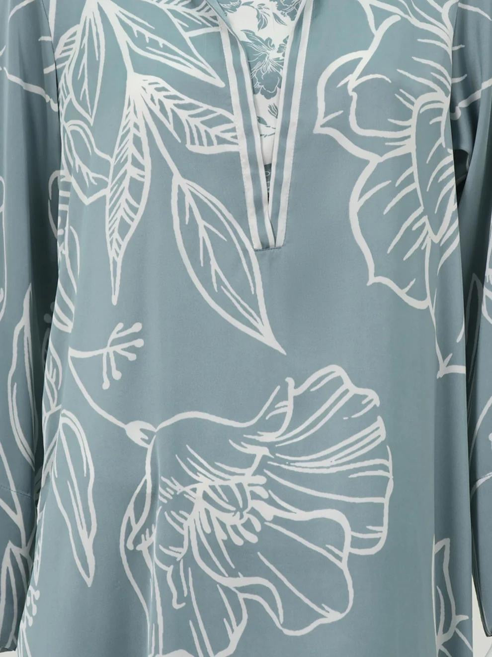 Limelight 2 Piece Set - Sky Blue Silk Shirt with Flowy Collared V-neck & Wide-leg Trousers with Elastic Waistband