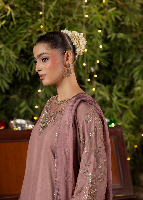 Embroidered 3 piece Mauve Embellished Ensemble