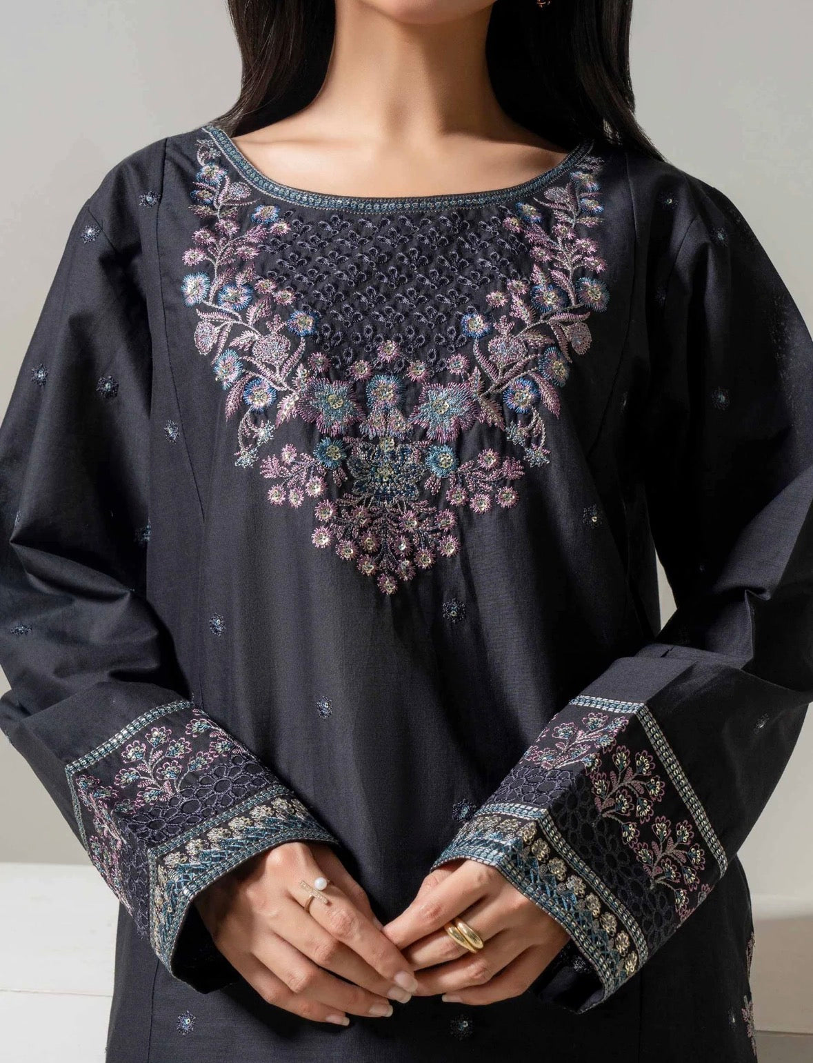 Limelight Black Slub Lawn 2 Piece Suit – Embroidered Shirt & Shalwar Set