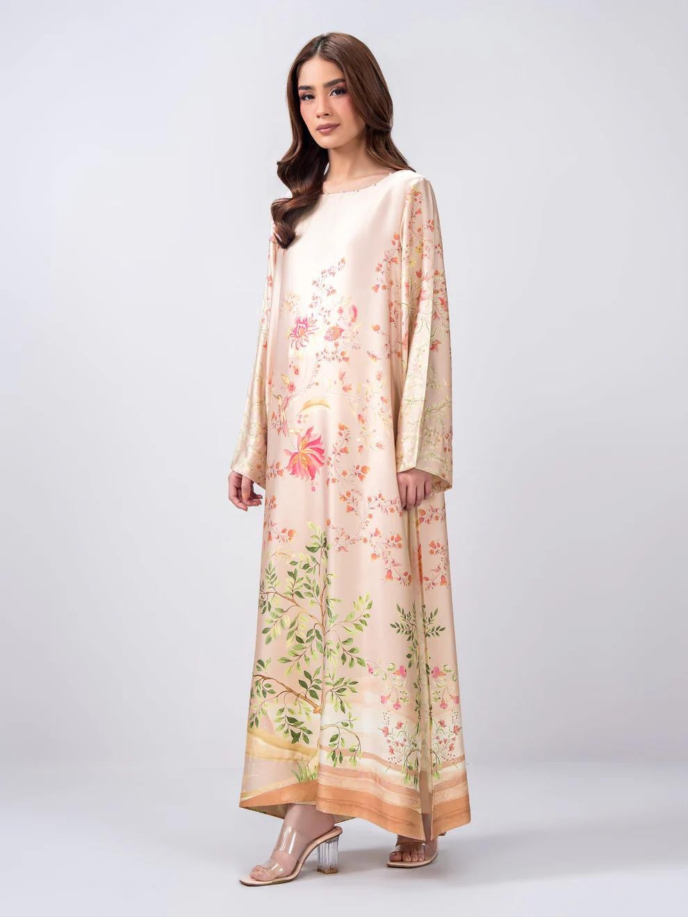 Limelight 2 Piece Set - Pink Silk Shirt with Boat Neckline & Trousers with Elastic Waistband