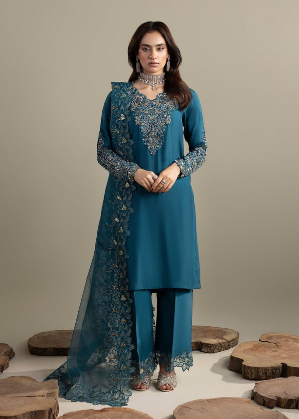 G31Eid Collection – Premium Raw Silk 3PC Shalwar Kameez with Organza Dupatta | Embroidered Festive Women’s Suit
