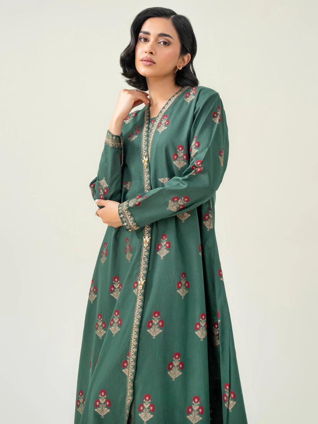 Limelight 1 Piece Green Jacquard Pishwas with Gotta Detailing