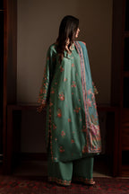 Casual Lite Luxury Festive Drop EALA Premium Silk Viscose 3 Piece Printed Dupatta Embroidered with Sequin Work and Lace for Modern Elegance