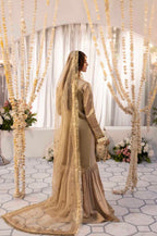 Mesouri Sequin & Resham Embroidered Gharara Gold Luxury Ensemble