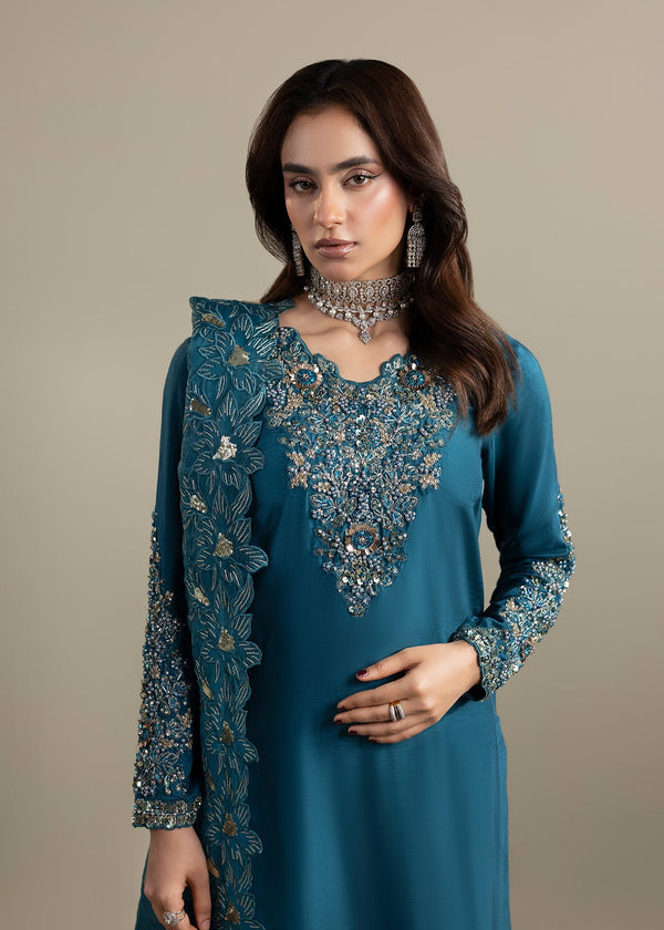 G31Eid Collection – Premium Raw Silk 3PC Shalwar Kameez with Organza Dupatta | Embroidered Festive Women’s Suit