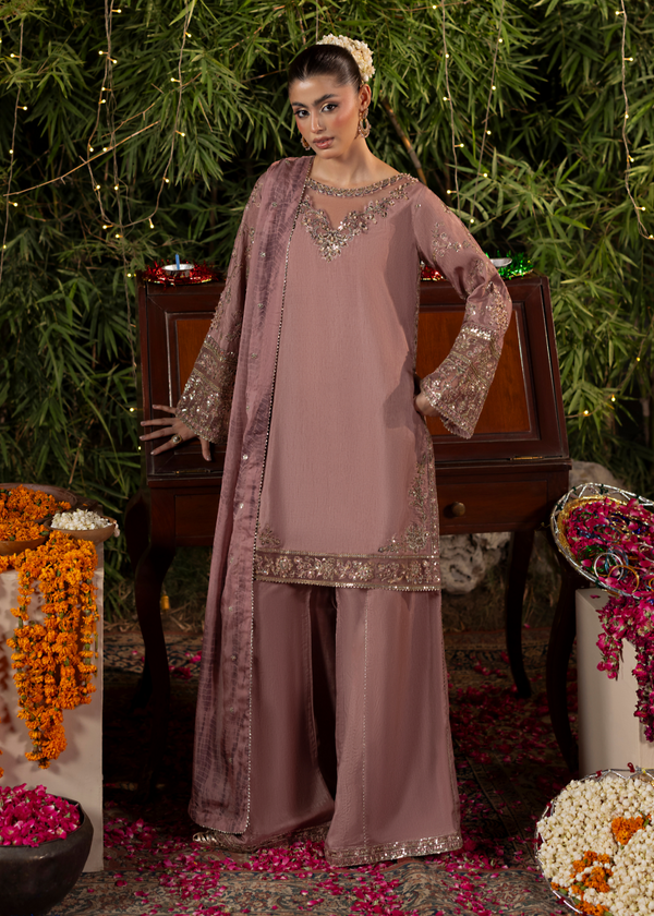 Embroidered 3 piece Mauve Embellished Ensemble