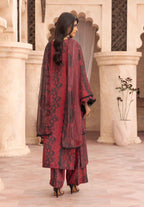 Simrans Maria B Inspired Viscose Silk – Red & Black Printed Ensemble with Embroidered Neckline