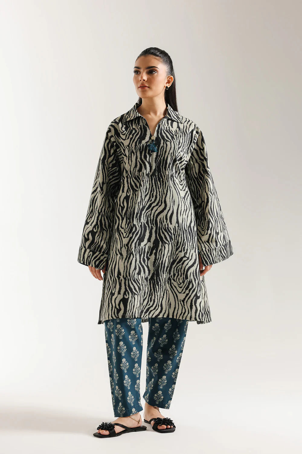 Ethnic 2 piece A-line pointed collar flared sleeves and Shalwar