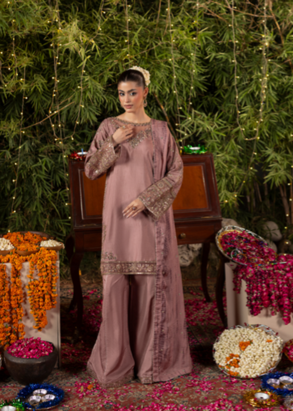 Embroidered 3 piece Mauve Embellished Ensemble