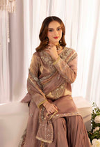 Mesouri Sequin & Resham Embroidered Rose Gold Gharara Luxury Ensemble