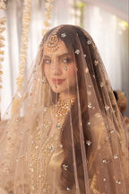 Mesouri Sequin & Resham Embroidered Gharara Gold Luxury Ensemble