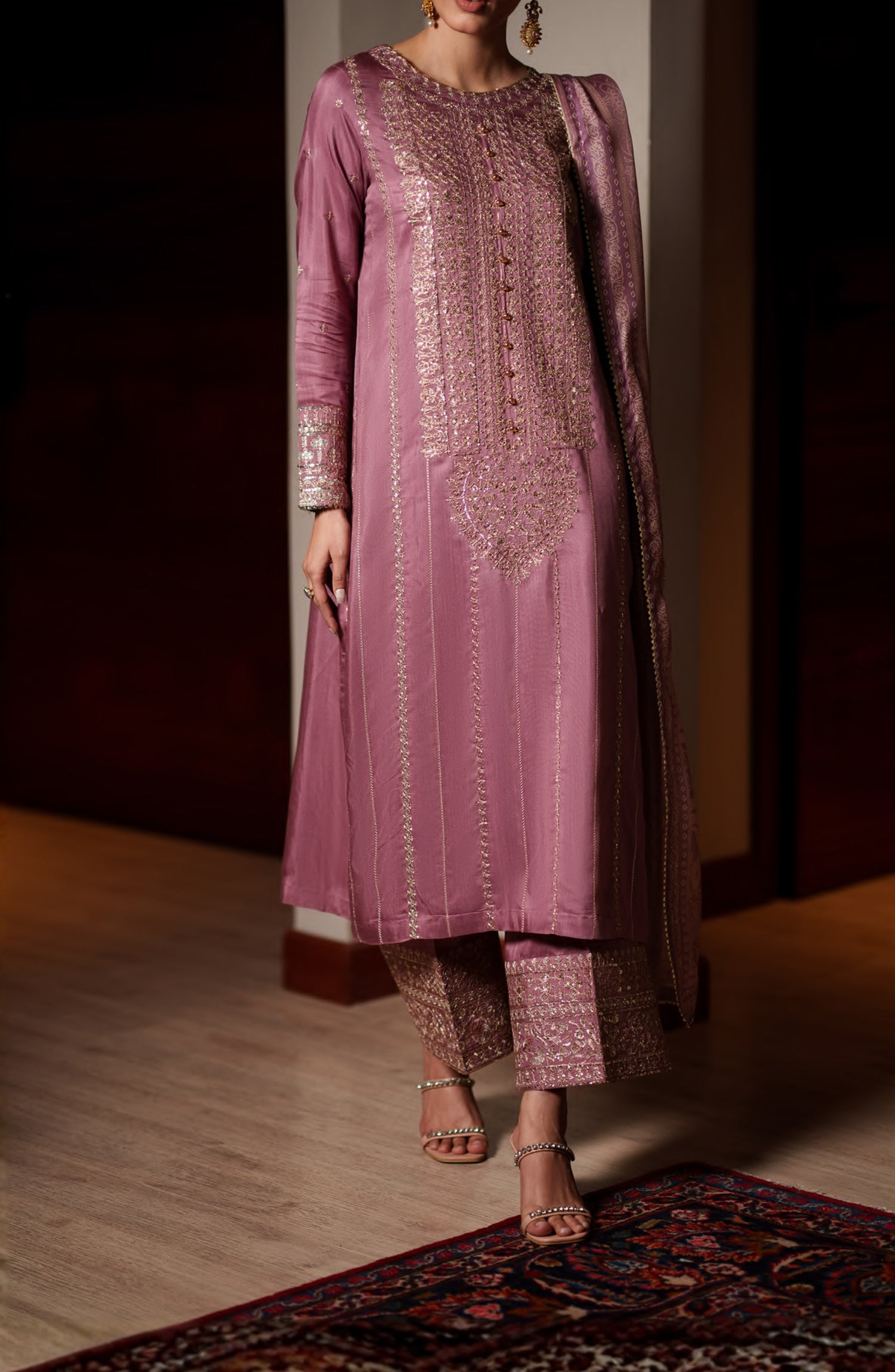 Casual Lite Luxury Festive Drop EALA Premium Silk Viscose 3 Piece BlackPrinted Dupatta Embroidered with Sequin Work and Lace for Modern Elegance