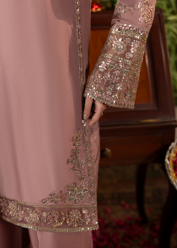 Embroidered 3 piece Mauve Embellished Ensemble