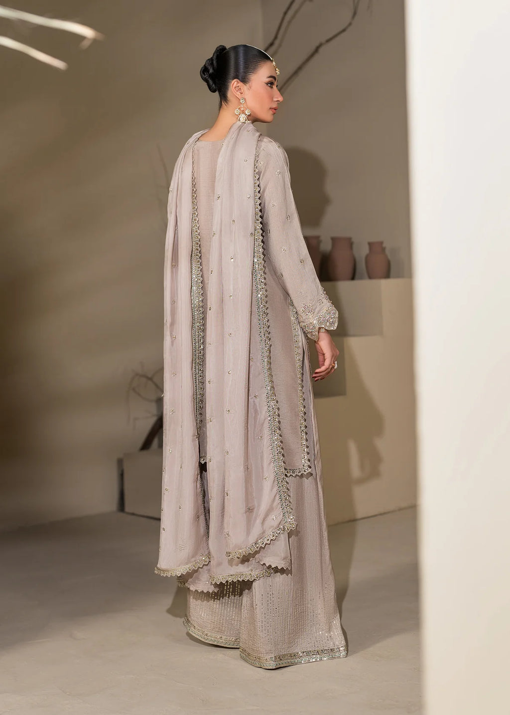 Embroidered Shirt with Two-Toned Sharara & Medium Silk Dupatta – Heavy Embroidery & Embellished 3-Piece Ensemble