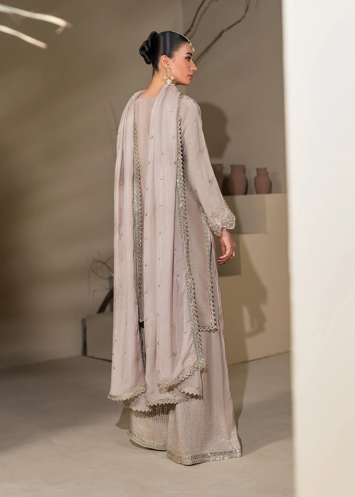Embroidered Shirt with Two-Toned Sharara & Medium Silk Dupatta – Heavy Embroidery & Embellished 3-Piece Ensemble