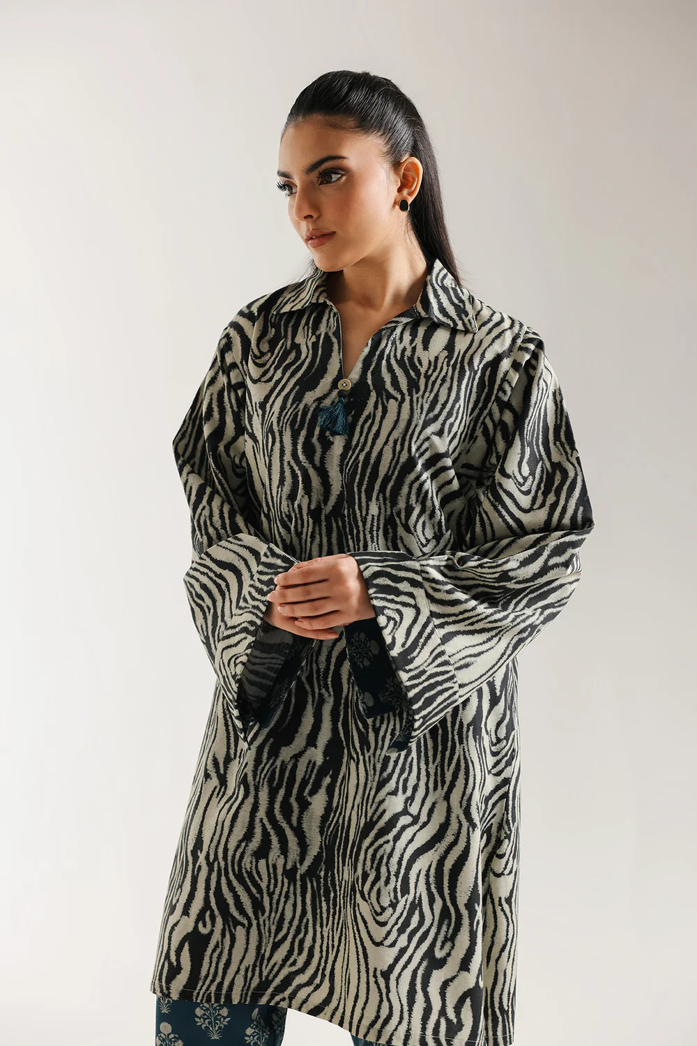 Ethnic 2 piece A-line pointed collar flared sleeves and Shalwar