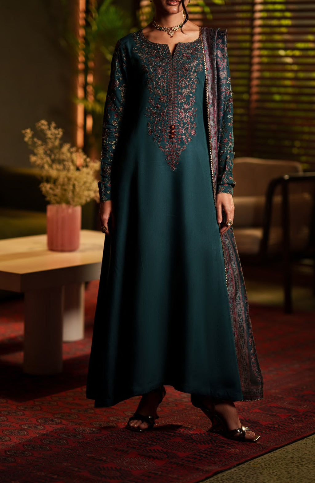 Casual Lite Luxury Festive Drop EALA Premium Silk Viscose 3 Piece Printed Dupatta Embroidered with Sequin Work and Lace for Modern Elegance
