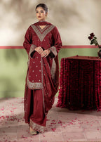 Maroon Raw Silk Embroidered Farshi Shalwar 3-Piece Suit