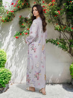 Limelight Lilac Printed Silk 2-Piece Suit with Embroidered Neckline