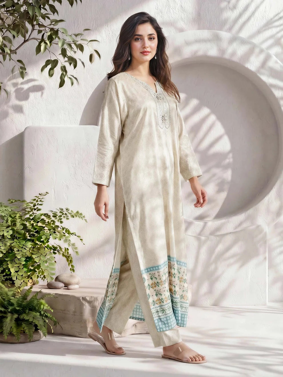 Limelight 2 Piece Kaftan Silk Suit- Embellished (Pret)