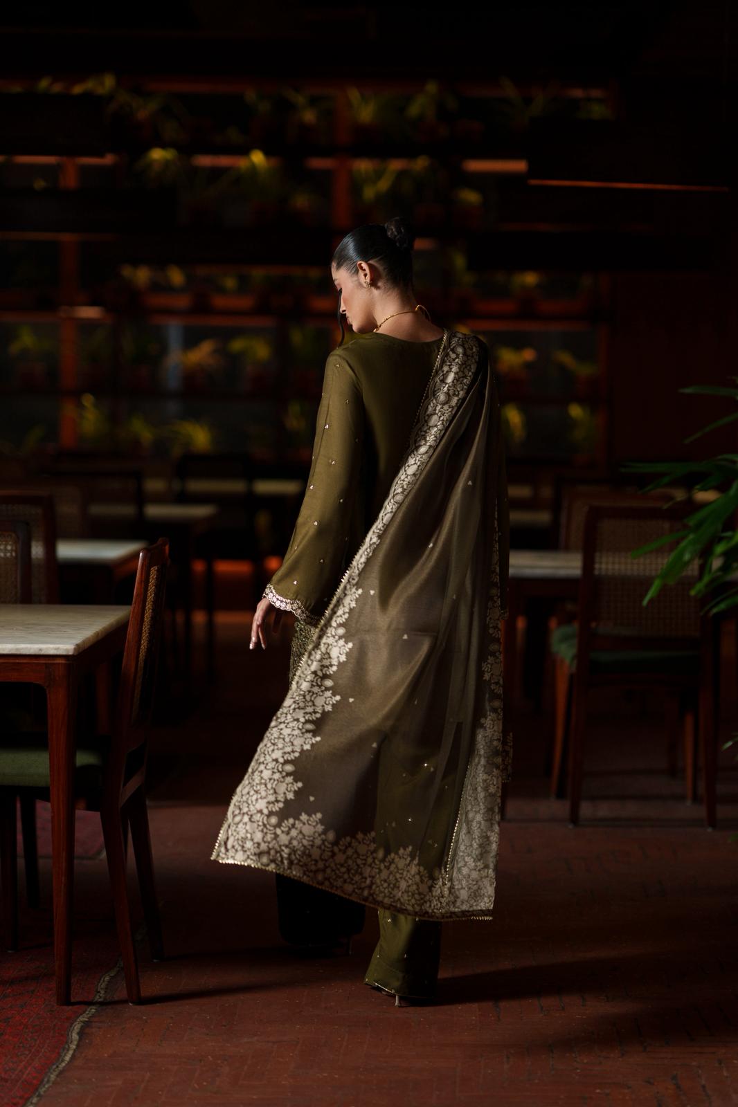 Casual Lite Luxury Festive Drop EALA Premium Silk Viscose 3 Piece Printed Dupatta Embroidered with Sequin Work and Lace for Modern Elegance