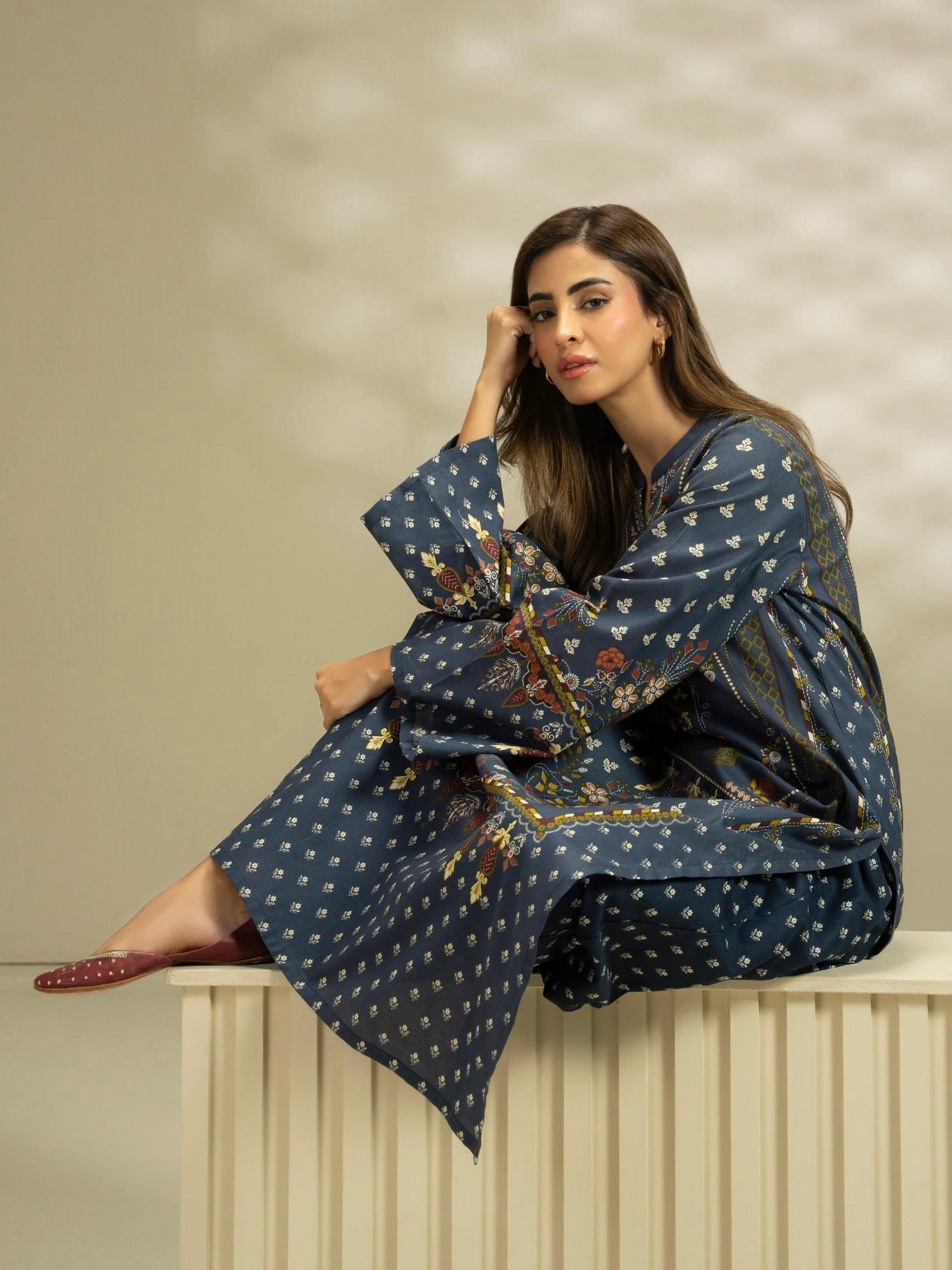 Salenmore | Limelight 2 Piece Printed Slub Khaddar Suit – Navy | Winter Pret Collection | Pakistani Clothing UK – Pakistani women's wear | Salwar Kameez |