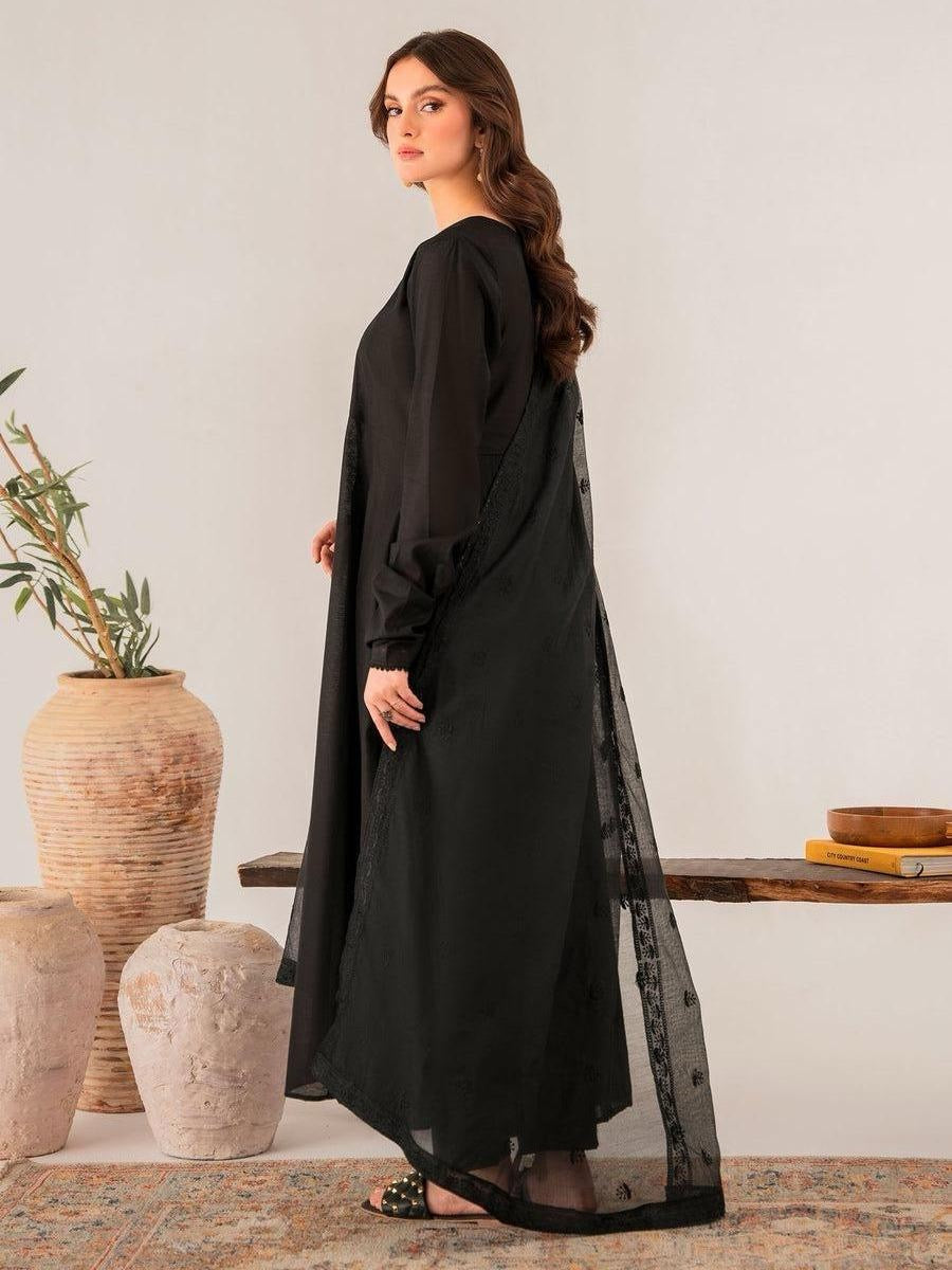 Salenmore | Panache Apparel Black Chambray Kattan Embroidered dupatta 3‑Piece Suit spring summer – Pakistani women's wear | Traditional Dress |