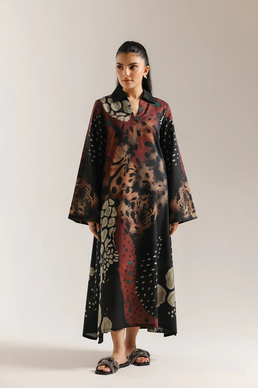 Ethnic 1 piece A-Line Shirt Collar Full Sleeves Long Length