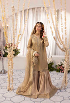 Mesouri Sequin & Resham Embroidered Gharara Gold Luxury Ensemble