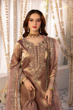 Mesouri Sequin & Resham Embroidered Rose Gold Gharara Luxury Ensemble