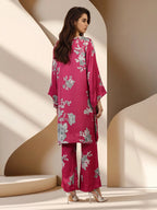 Limelight Pink Floral Printed Silk Embroidered 2-Piece Suit