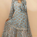 Simrans Baroque Chiffon Sky Blue Embroidered Pakistani Suit - Elegant Floral Print & Festive Eid Wear for Women, Lightweight & Comfortable
