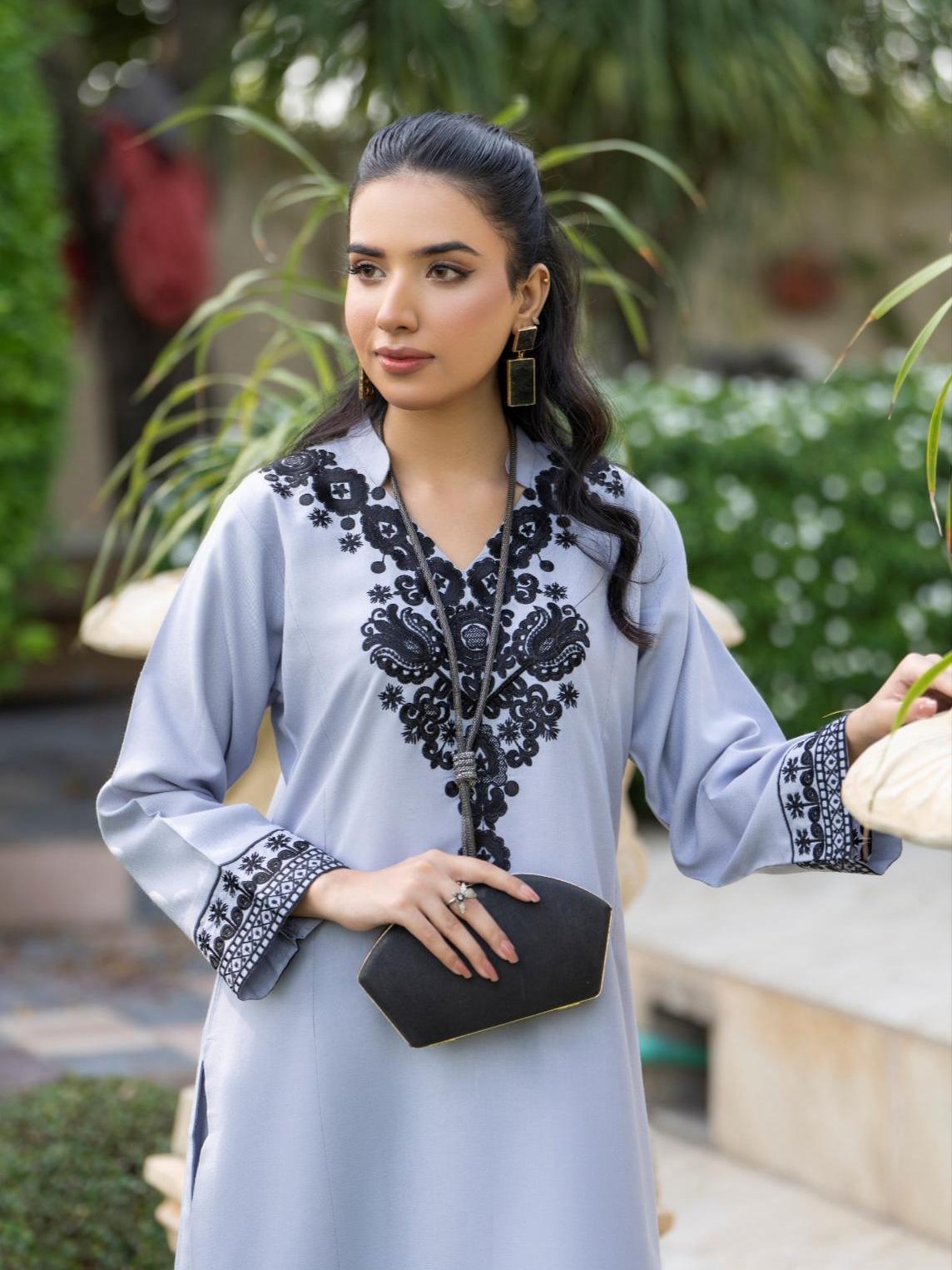 Zaaria Rang E elegance 2 piece a-line Embroidered Dhanak co ord set by raniyah