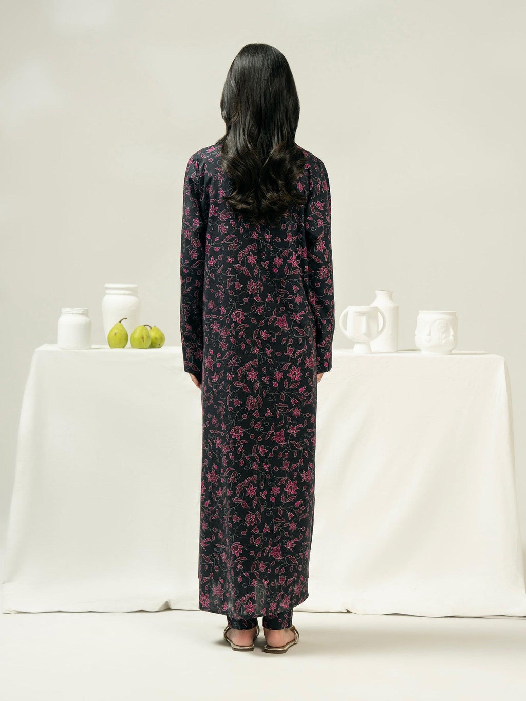 Limelight 2 Piece Set - Black Printed Viscose Cotton Shirt & Narrow-leg Trousers with Elastic Waistband