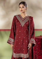 Maroon Raw Silk Embroidered Farshi Shalwar 3-Piece Suit