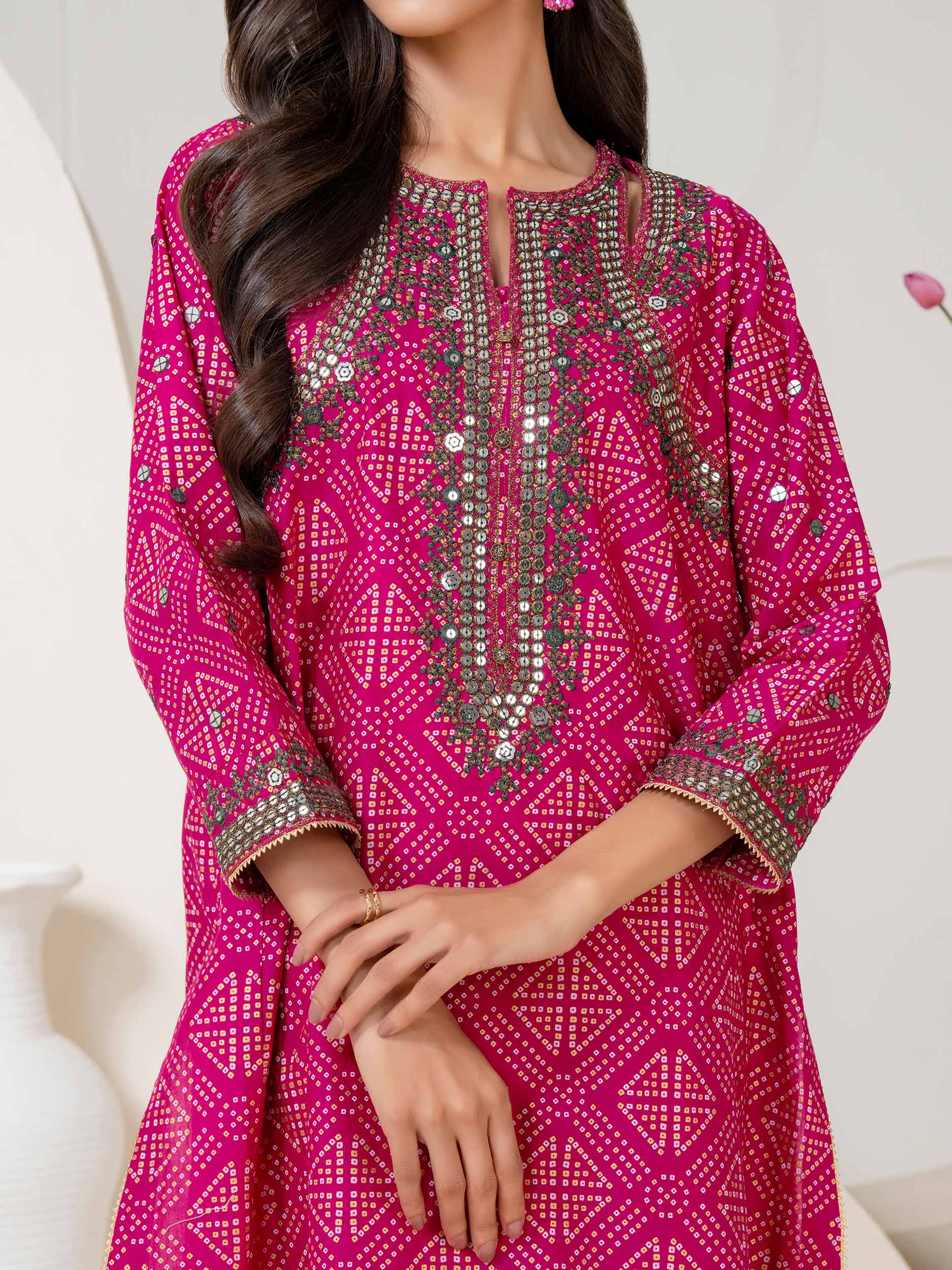 Limelight 2 Piece Embroidered Paste-print Shirt & Pink Cambric Wide-leg Trousers Set - Lace Womenswear