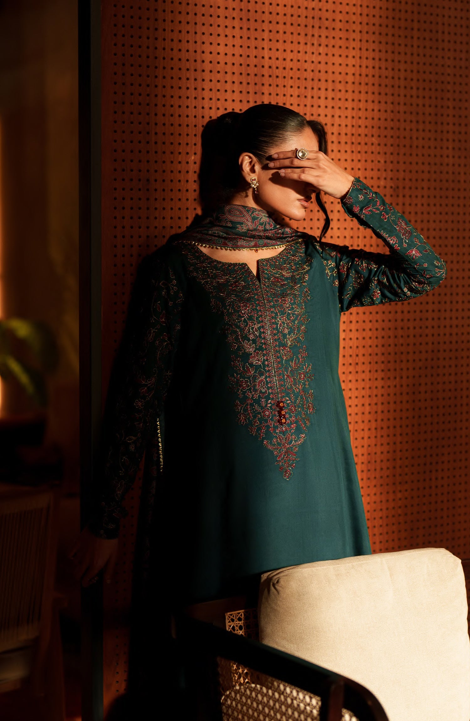 Casual Lite Luxury Festive Drop EALA Premium Silk Viscose 3 Piece Printed Dupatta Embroidered with Sequin Work and Lace for Modern Elegance